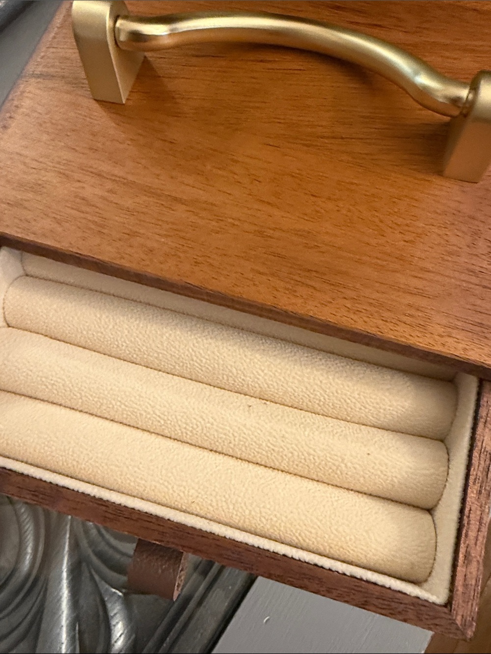 Walnut Jewelry Organizer Box Wooden Floral Box with Gold Handle 4 Tiered Womens - Picture 8 of 16